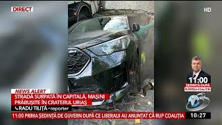 O stradă sa surpat în București Mai multe mașini „înghițite” de un crater [upl. by Gnues]