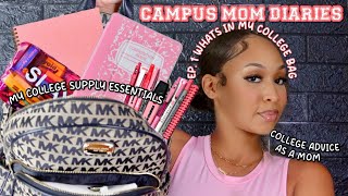 CAMPUS MOM DIARIES Ep1 WHATS IN MY COLLEGE BAG  COLLEGE TIPS [upl. by Amoritta]