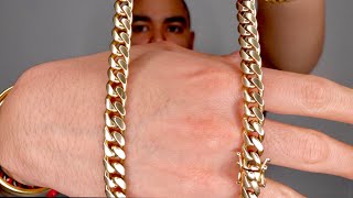 10mm Yellow Gold Miami Curb Cuban Link Chain STORYSIZINGON NECK REVIEW  Ariel Rosado [upl. by Hyozo]