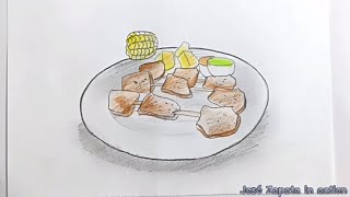 Cómo dibujar un plato de ANTICUCHOS  HD [upl. by Devaj]