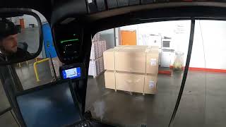 Unloading trailer with floor and seeling POV E50 Forklift from Linde [upl. by Domini]