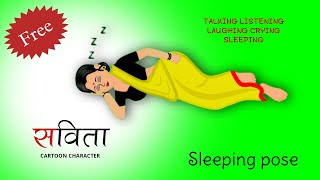 Savita cartoon character sleeping pose green screen  indian women cartoon character [upl. by Margarida]