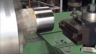 Lehmann Hollow Spindle Engine Lathe Cutting Threads [upl. by Ileek]