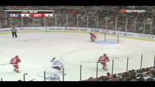 Fedor Tyutin center ice goal on Chris Osgood  11282008 [upl. by Jadwiga]