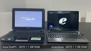 Laptop Computer Boot Race  Asus Eeepc vs emachines em250 [upl. by Olonam75]