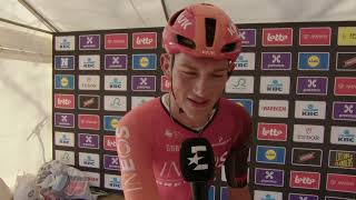 Joshua Tarling  Interview at the finish  Dwars door Vlaanderen 2024 [upl. by Elletnahc87]