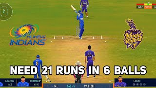 Can MI Chase 21 Runs in 6 Balls 🏏💥  MI vs KKR IPL 2024 Thriller ⚡  Real Cricket 2024 Gameplay 🎮🔥 [upl. by Karlotte744]