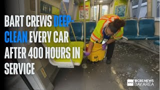 BART crews deepcleaning train cars see and scrub it all [upl. by Gustie]