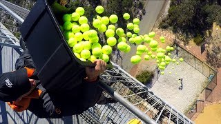 CATCHING 100 TENNIS BALLS from 45m TOWER [upl. by Rosemary]