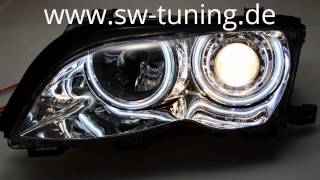 Angel Eye Scheinwerfer BMW 3er E46 Limo LCI 0103 CCFL Standlichtringe chrom [upl. by Joashus261]