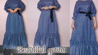 Gown Cutting And Stitching modest Gown  Frock  frill frock  unique Gown design [upl. by Yliram]