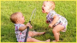 Funny Babies Playing With Water  Baby Outdoor Videos [upl. by Oniotna]