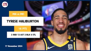 TYRESE HALIBURTON 16 PTS vs MIA 17 Nov 2425 IND Highlights [upl. by Mahon]