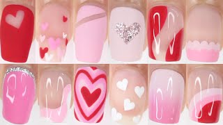 40 VALENTINES DAY NAIL DESIGNS 2024  huge valentines day pink nail art compilation [upl. by Nekcerb]