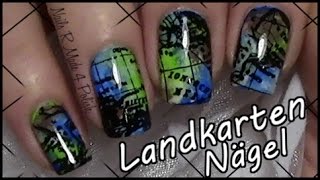 Landkarten Nageldesign  Easy Stamping Nail Art Design  Nägel lackieren [upl. by Wearing336]