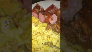 jerk grill sausage jerk grill pork chop mixed vegetables mac and cheese [upl. by Banquer]