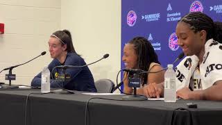 Caitlin Clark Kelsey Mitchell Aliyah Boston postgame media after 8881 Fever win over Mystics [upl. by Harlamert693]