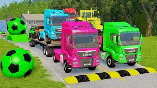 Double Flatbed Trailer Truck vs Speedbumps Train vs Cars  Tractor vs Train BeamngDrive 020 [upl. by Farland]