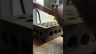 Drilling mammoth knife scales to install pins behind the bolsters Knife making [upl. by Adamski]