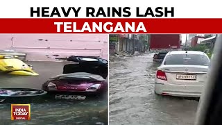 Heavy Rain Submerges LowLying Areas In Telangana Streets Waterlogged  India Today News [upl. by Aileno689]