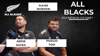 ALL BLACKS Player interviews with Ardie Savea and Pasilio Tosi ahead of Bledisloe 1 [upl. by Aneev221]