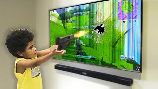 Kid SHOOTS tv after mom TURNS OFF WIFI Fortnite [upl. by Nnaecarg869]