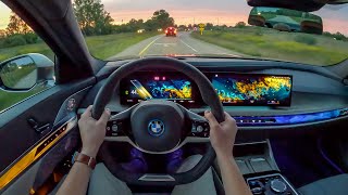 2023 BMW i7 xDrive60  POV Sunset Drive Binaural Audio [upl. by Atinwahs870]