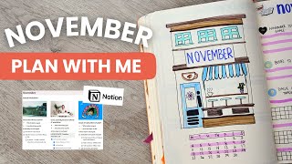 November plan with me  bullet journal inspiration for beginners coffee shop theme Notion goals [upl. by Thais131]