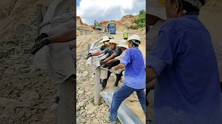 Manual installation process of highway guardrail [upl. by Grefe271]