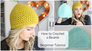 How to Crochet a Beanie  Beginner Tutorial [upl. by Enoval]