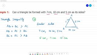 6 TN Maths Term II 4 GEOMETRY Example 1 Can a triangle be formed with 7 cm 10 cm and 5 cm [upl. by Noteloc]