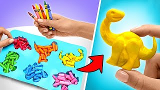 EASY DIY Coolest Crayon Crafts Mermaid Tails Colorful Dinos and Melting Crayon Art 🌈 [upl. by Nottage]