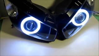 2009  2012 Ninja 650R 1000 ER6f Z1000SX Projector Headlights by bkmoto BiXenon hid Angel Eyes Halo [upl. by Llebpmac665]