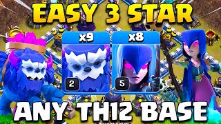 Easy 3 Star  Th12 Yeti Witch Attack Strategy  Best Ground Attack Th12 War Strategy  Th12 Attack [upl. by Arebma]