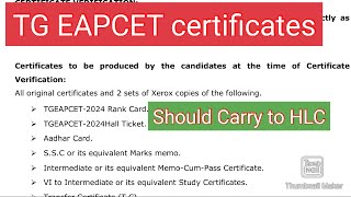 TG EAPCET certificates must carry [upl. by Dorotea127]