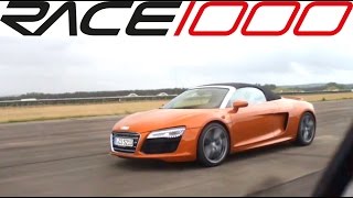 2014 Audi R8 V10 plus vs 2014 Audi R8 V10 Spyder 60300kmh ROLL RACE [upl. by Oinotnaocram]