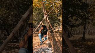 Bushcraft trick  simple fire for camping camping bushcraft survival asmr shorts fire tricks [upl. by Marozas]