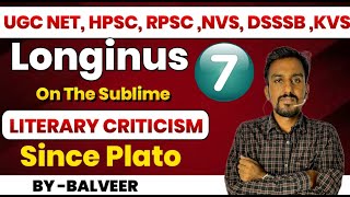 Lecture 7 Longinus On the Sublime  by Balveer Sir  UGC NET Literary Criticism  NTA NET Classes [upl. by Luckin]