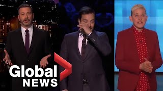 Kobe Bryant death Jimmy Fallon Jimmy Kimmel and Ellen DeGeneres deliver emotional tributes [upl. by Onitnerolf]