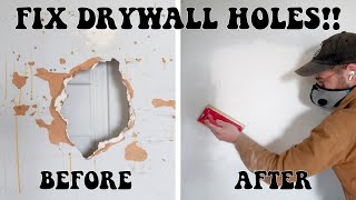 HOW TO FIX  REPAIR DRYWALL HOLES like a PRO [upl. by Haret53]