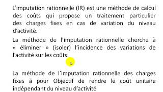 Comptabilité Analytique S3 partie 27 quot Imputation rationnelle des charges fixes EP1 quot [upl. by Yanad]