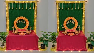 simple amp easy Navratri decoration ideas for home using saree Durgapuja decoration ideas [upl. by Alfreda]