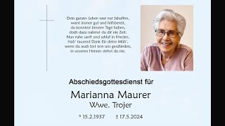 Abschiedsgottesdienst für Marianna Maurer Wwe Trojer [upl. by Joelle760]