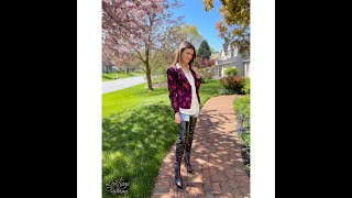 THRIFTING WITH MADISON SPRING FASHION BLACK amp PINK BLAZER DENIM JEANS BLACK LEATHER THIGH BOOTS 02 [upl. by Kerstin423]