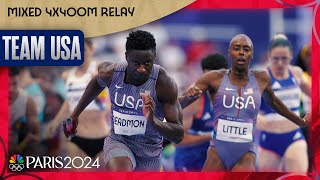 Team USA smashes WORLD RECORD by over a FULL SECOND in mixed 4x400 relay heat  Paris Olympics [upl. by Ehcsrop]