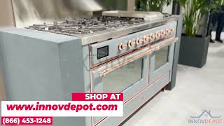 ILVE 60 Inch Majestic II Series Dual Fuel Range and Electric Double Oven Blue Grey with Copper trim [upl. by Ramel]