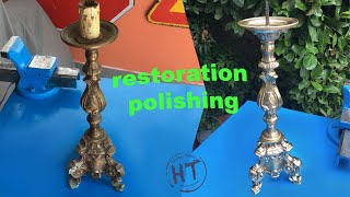 Brass Candlestick Restoration Polishing [upl. by Ydnec590]