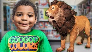 ZOO ANIMALS IN TOYS R US STORE Learn Animal Sounds with Goo Goo Gaga Pretend Play Video [upl. by Aysan]