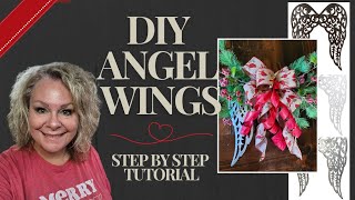 HOW TO MAKE A WREATH WITH ANGEL WINGS  Step By Step Tutorial  Christmas Cardinal Door Hanger [upl. by Seiber]