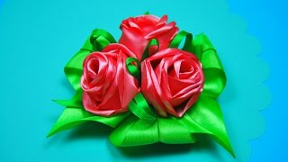 РОЗЫ из лент Простой способ Мастеркласс  Ribbon Rose Tutorial  ✿ NataliDoma [upl. by Alyak]